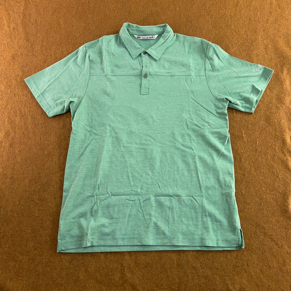 TravisMathew Mens L Green Heathered Pima Cotton Blend Short Sleeve Polo Shirt